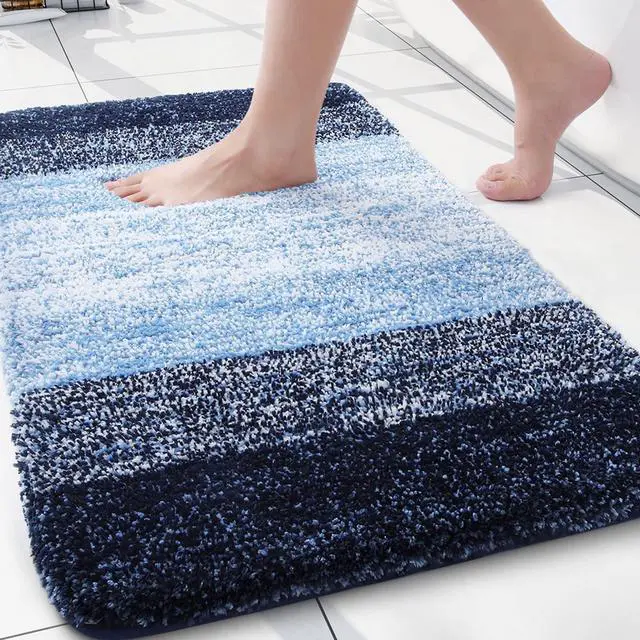 Main image of Microfiber Bathroom Rugs, Shaggy Soft and Absorbent Bath Rug, Non-Slip, Thick Plush Machine Washable Dry Bath Mats for Bathroom, Tub and Shower, 24x16, Blue, Rectangular