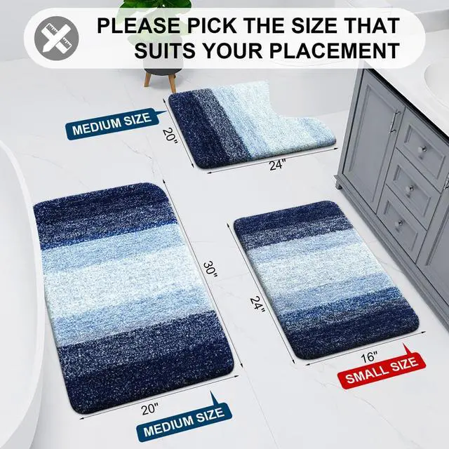 Alt view image 2 of 7 - Microfiber Bathroom Rugs, Shaggy Soft and Absorbent Bath Rug, Non-Slip, Thick Plush Machine Washable Dry Bath Mats for Bathroom, Tub and Shower, 24x16, Blue, Rectangular