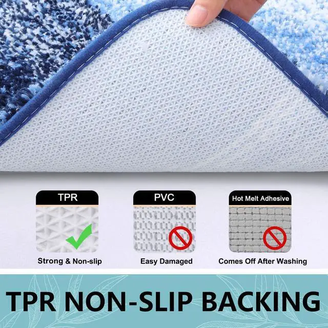 Alt view image 5 of 7 - Microfiber Bathroom Rugs, Shaggy Soft and Absorbent Bath Rug, Non-Slip, Thick Plush Machine Washable Dry Bath Mats for Bathroom, Tub and Shower, 24x16, Blue, Rectangular