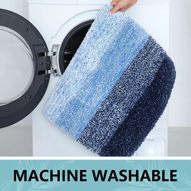Alt view image 7 of 7 - Microfiber Bathroom Rugs, Shaggy Soft and Absorbent Bath Rug, Non-Slip, Thick Plush Machine Washable Dry Bath Mats for Bathroom, Tub and Shower, 24x16, Blue, Rectangular