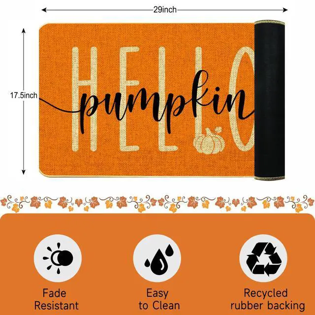 Alt view image 4 of 7 - Hello Pumpkin Door Mat Welcome Decorative, Autumn Thanksiving Pumpkin Farmhouse Outdoor Indoor Patio Entrance Door Mats Low Profile Non Slip Outside Inside Floor Mat Rugs for Home Decor 29x 17Inch