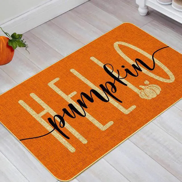 Alt view image 5 of 7 - Hello Pumpkin Door Mat Welcome Decorative, Autumn Thanksiving Pumpkin Farmhouse Outdoor Indoor Patio Entrance Door Mats Low Profile Non Slip Outside Inside Floor Mat Rugs for Home Decor 29x 17Inch