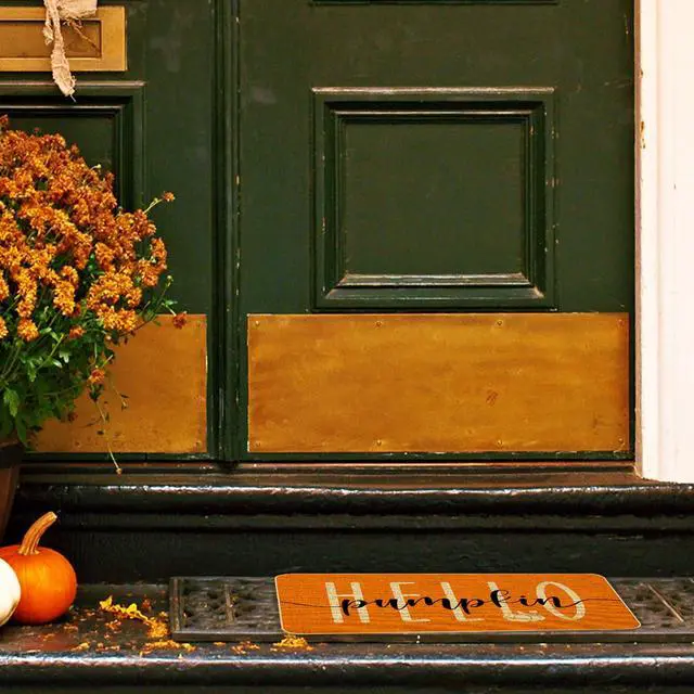 Alt view image 7 of 7 - Hello Pumpkin Door Mat Welcome Decorative, Autumn Thanksiving Pumpkin Farmhouse Outdoor Indoor Patio Entrance Door Mats Low Profile Non Slip Outside Inside Floor Mat Rugs for Home Decor 29x 17Inch