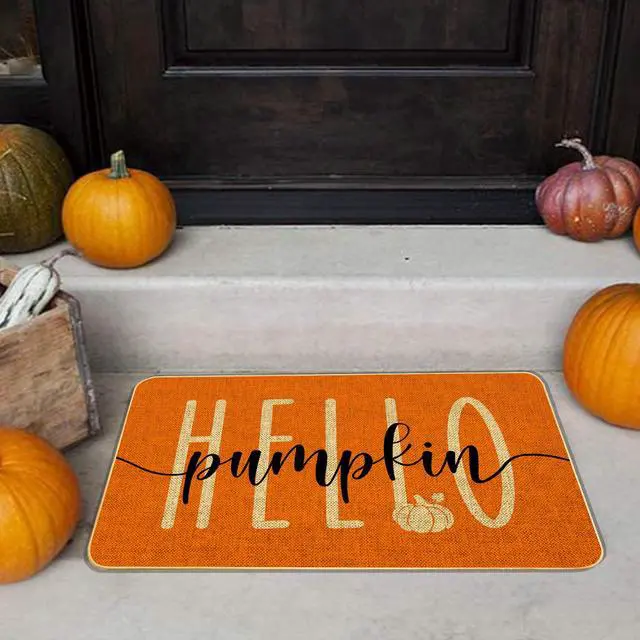 Alt view image 6 of 7 - Hello Pumpkin Door Mat Welcome Decorative, Autumn Thanksiving Pumpkin Farmhouse Outdoor Indoor Patio Entrance Door Mats Low Profile Non Slip Outside Inside Floor Mat Rugs for Home Decor 29x 17Inch