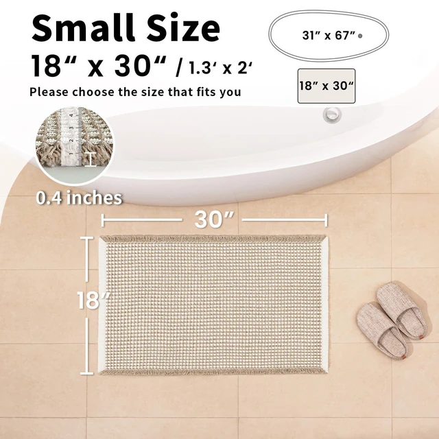 Alt view image 2 of 7 - Waffle Bath Mat - Boho Bathroom Rugs Non Slip Washable, Super Absorbent & Quick Dry, Small Bath Mats Farmhouse Bathroom Decor, 18'' x 30'', Khaki and White