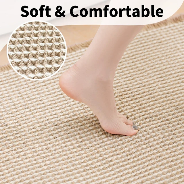 Alt view image 3 of 7 - Waffle Bath Mat - Boho Bathroom Rugs Non Slip Washable, Super Absorbent & Quick Dry, Small Bath Mats Farmhouse Bathroom Decor, 18'' x 30'', Khaki and White