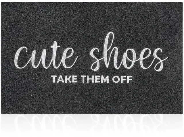 Main image of Welcome Mat Outdoor Entryway Cute Shoes Take Them Off Mats for Front Door with Rubber Backing Doormat All-Weather Indoor Mat Polystyrene Non Slip Natural Mat Black