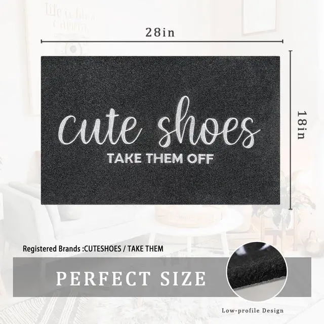Alt view image 2 of 7 - Welcome Mat Outdoor Entryway Cute Shoes Take Them Off Mats for Front Door with Rubber Backing Doormat All-Weather Indoor Mat Polystyrene Non Slip Natural Mat Black
