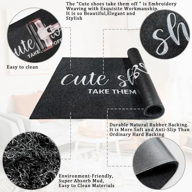 Alt view image 3 of 7 - Welcome Mat Outdoor Entryway Cute Shoes Take Them Off Mats for Front Door with Rubber Backing Doormat All-Weather Indoor Mat Polystyrene Non Slip Natural Mat Black