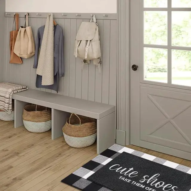 Alt view image 5 of 7 - Welcome Mat Outdoor Entryway Cute Shoes Take Them Off Mats for Front Door with Rubber Backing Doormat All-Weather Indoor Mat Polystyrene Non Slip Natural Mat Black