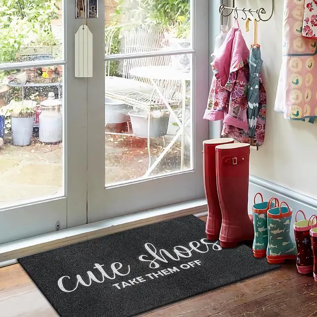 Alt view image 7 of 7 - Welcome Mat Outdoor Entryway Cute Shoes Take Them Off Mats for Front Door with Rubber Backing Doormat All-Weather Indoor Mat Polystyrene Non Slip Natural Mat Black