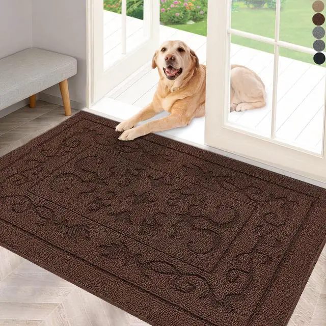 Main image of Indoor Door Mat for Entryway 24" x 36", Absorbent Dirt Trapper Doormat with Non-Slip Backing, Low Profile Washable Entry Rug for Front Door, Muddy Shoes & Dog Paws, Coffee