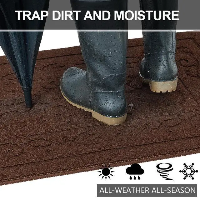Alt view image 3 of 7 - Indoor Door Mat for Entryway 24" x 36", Absorbent Dirt Trapper Doormat with Non-Slip Backing, Low Profile Washable Entry Rug for Front Door, Muddy Shoes & Dog Paws, Coffee
