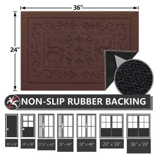 Alt view image 4 of 7 - Indoor Door Mat for Entryway 24" x 36", Absorbent Dirt Trapper Doormat with Non-Slip Backing, Low Profile Washable Entry Rug for Front Door, Muddy Shoes & Dog Paws, Coffee