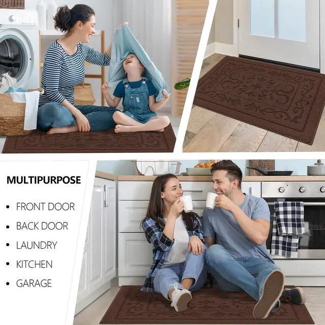 Alt view image 6 of 7 - Indoor Door Mat for Entryway 24" x 36", Absorbent Dirt Trapper Doormat with Non-Slip Backing, Low Profile Washable Entry Rug for Front Door, Muddy Shoes & Dog Paws, Coffee