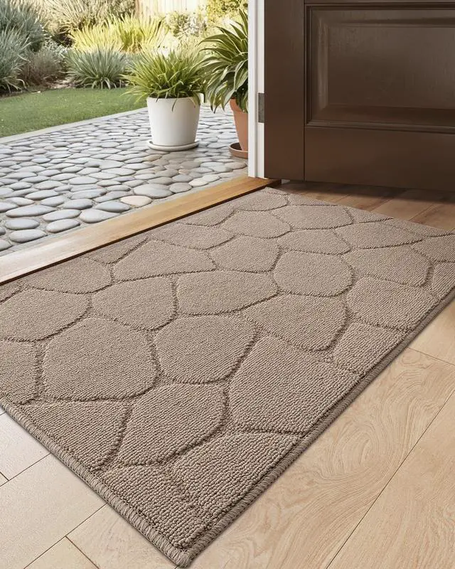 Main image of Front Door Entryway Mat Non Slip, 17x30 Washable Inside Entrance for House Floor Low Profile, Thin Entry Doormat Absorbent Dirt Trapper, Pebble Beige