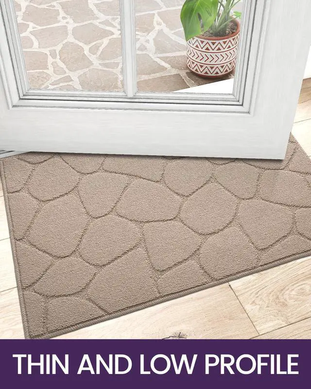 Alt view image 4 of 7 - Front Door Entryway Mat Non Slip, 17x30 Washable Inside Entrance for House Floor Low Profile, Thin Entry Doormat Absorbent Dirt Trapper, Pebble Beige