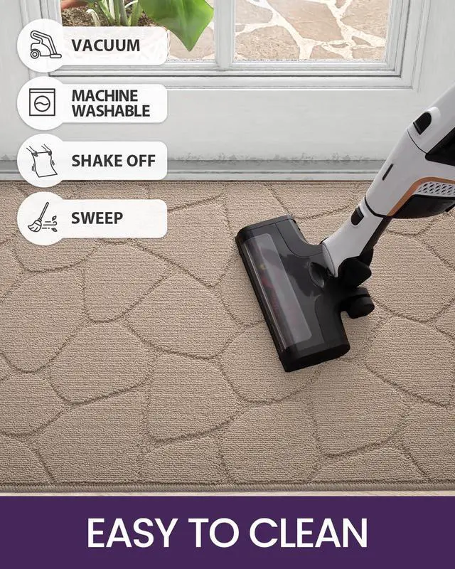 Alt view image 6 of 7 - Front Door Entryway Mat Non Slip, 17x30 Washable Inside Entrance for House Floor Low Profile, Thin Entry Doormat Absorbent Dirt Trapper, Pebble Beige