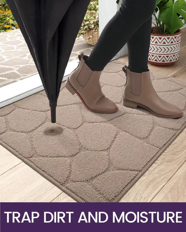 Alt view image 5 of 7 - Front Door Entryway Mat Non Slip, 17x30 Washable Inside Entrance for House Floor Low Profile, Thin Entry Doormat Absorbent Dirt Trapper, Pebble Beige