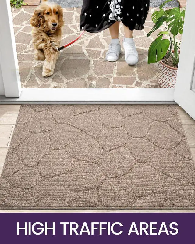 Alt view image 7 of 7 - Front Door Entryway Mat Non Slip, 17x30 Washable Inside Entrance for House Floor Low Profile, Thin Entry Doormat Absorbent Dirt Trapper, Pebble Beige