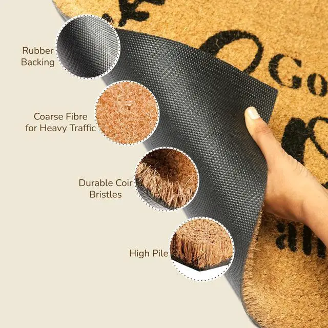 Alt view image 5 of 7 - Welcome Doormats, Natural Coco Coir Mats with Non-Slip PVC Backing, Indoor Outdoor Mats for Home & Office, Mats for Door with God Bless This Home Print, Beige & Black, 30"x17"