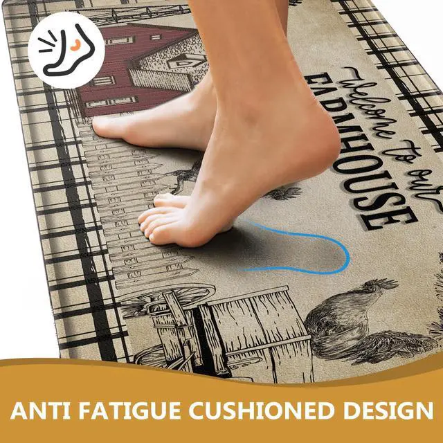 Alt view image 4 of 7 - Farmhouse Kitchen Rugs Anti Fatigue 2 Piece,Washable Non-Skid Kitchen Mat,Farmhouse Rooster Kitchen Floor MatPVC Cushioned Kitchen Floor Mats, Size 18'' x 30''+18" x 48"