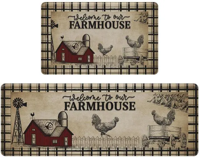 Main image of Farmhouse Kitchen Rugs Anti Fatigue 2 Piece,Washable Non-Skid Kitchen Mat,Farmhouse Rooster Kitchen Floor MatPVC Cushioned Kitchen Floor Mats, Size 18'' x 30''+18" x 48"