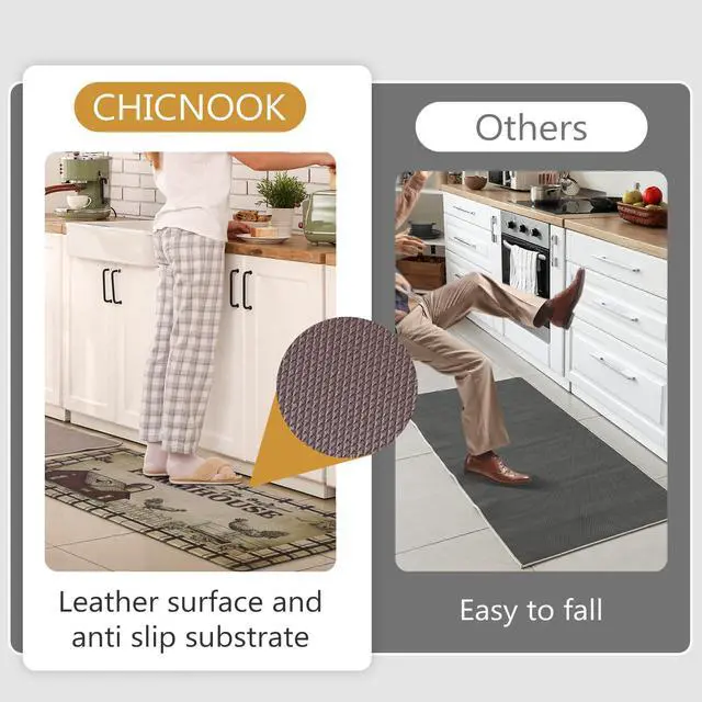 Alt view image 5 of 7 - Farmhouse Kitchen Rugs Anti Fatigue 2 Piece,Washable Non-Skid Kitchen Mat,Farmhouse Rooster Kitchen Floor MatPVC Cushioned Kitchen Floor Mats, Size 18'' x 30''+18" x 48"