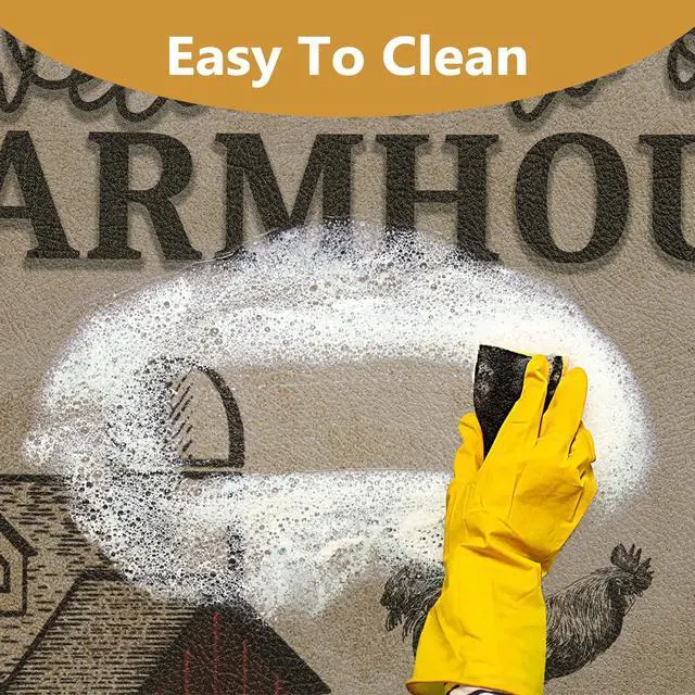Alt view image 6 of 7 - Farmhouse Kitchen Rugs Anti Fatigue 2 Piece,Washable Non-Skid Kitchen Mat,Farmhouse Rooster Kitchen Floor MatPVC Cushioned Kitchen Floor Mats, Size 18'' x 30''+18" x 48"