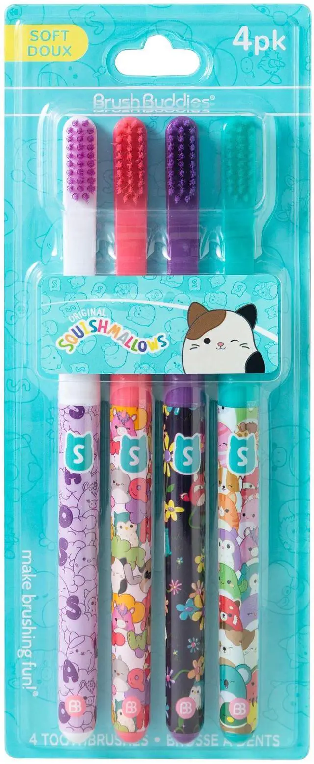 Main image of Squishmallows Assorted Manual Toothbrushes, Soft Toothbrushes, Toothbrushes for Kids and Adults, 4PK