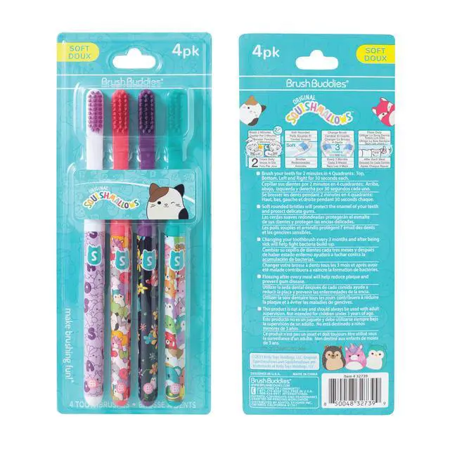 Alt view image 2 of 7 - Squishmallows Assorted Manual Toothbrushes, Soft Toothbrushes, Toothbrushes for Kids and Adults, 4PK