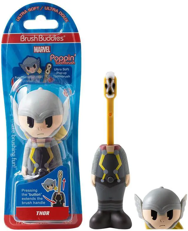 Main image of Marvel Thor Kids Toothbrush Soft Rounded Bristles Poppin' Fun Superhero Toothbrush Cover Easy Grip Handle Gentle Cleaning for Toddlers & Kids Ages 2+ Travel Friendly Oral Care