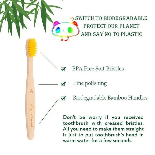 Alt view image 2 of 7 - Kids Bamboo Toothbrushes, Biodegradable BPA-Free Soft, 4pk Assorted Colors