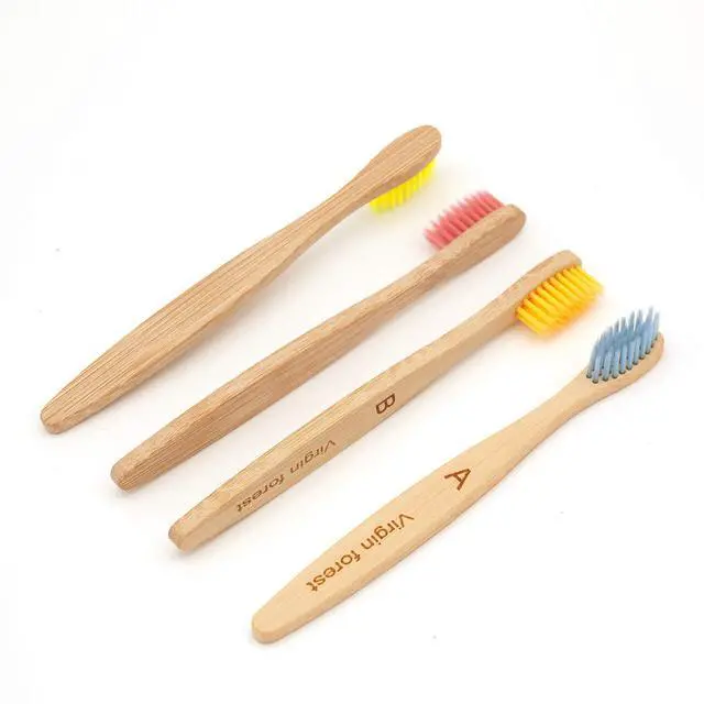 Main image of Kids Bamboo Toothbrushes, Biodegradable BPA-Free Soft, 4pk Assorted Colors