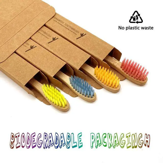 Alt view image 4 of 7 - Kids Bamboo Toothbrushes, Biodegradable BPA-Free Soft, 4pk Assorted Colors