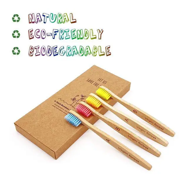 Alt view image 5 of 7 - Kids Bamboo Toothbrushes, Biodegradable BPA-Free Soft, 4pk Assorted Colors