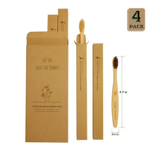 Alt view image 6 of 7 - Kids Bamboo Toothbrushes, Biodegradable BPA-Free Soft, 4pk Assorted Colors