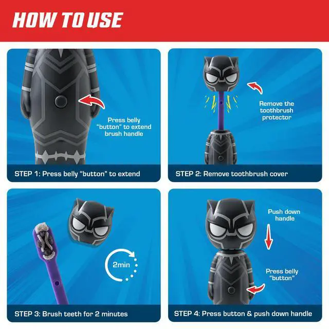 Alt view image 6 of 7 - Marvel Black Panther Kids Toothbrush Soft Rounded Bristles Poppin' Fun Superhero Toothbrush Cover Easy Grip Handle Gentle Cleaning for Toddlers & Kids Ages 2+ Travel Friendly Oral Care