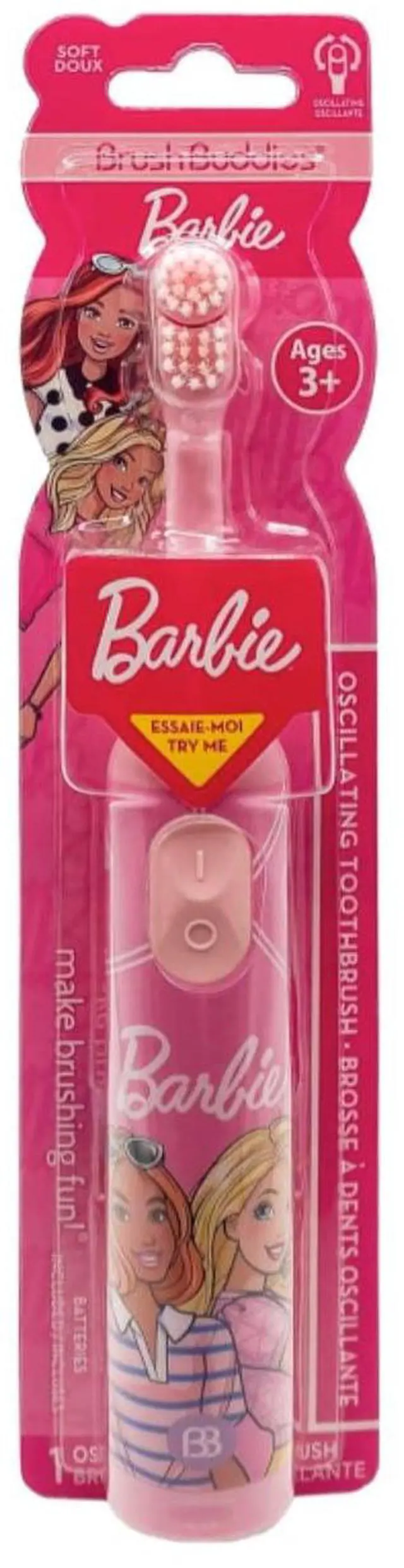 Main image of Barbie Battery Powered Kids Electric Toothbrush Pink Soft Rounded Bristles 360 Degree Oscillating Cleaning Power Childrens Toothbrush for Girls Ages 2+
