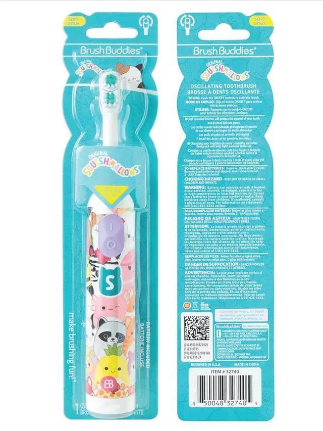 Alt view image 7 of 7 - Battery Powered Toothbrush Featuring Squishmallows, Oscillating 360 Degree Cleaning Power, Soft Rounded Bristles Electric Toothbrush for Adults, Battery Toothbrush