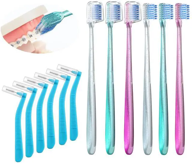 Main image of V-Shaped Orthodontic Toothbrush for Braces, with 6 Interdental Brushes, Soft Bristles, 6 Count