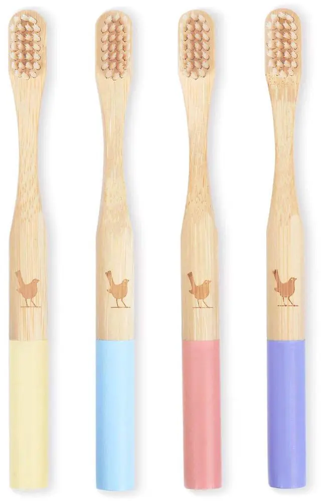 Main image of Kids Bamboo Toothbrush with Soft Bristles, Set of 4 Eco Friendly Toothbrushes, BPA Free