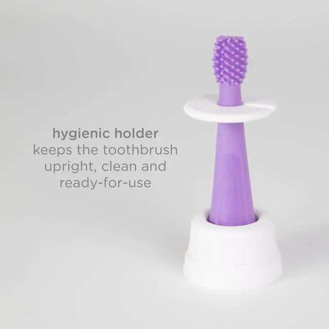 Alt view image 6 of 7 - Grow with Me Toothbrush Training Set for Babies and Toddlers, Includes Silicone Finger Brush, 360° and Soft Bristled Toothbrush, Smoothie Purple