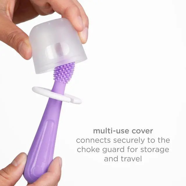 Alt view image 7 of 7 - Grow with Me Toothbrush Training Set for Babies and Toddlers, Includes Silicone Finger Brush, 360° and Soft Bristled Toothbrush, Smoothie Purple