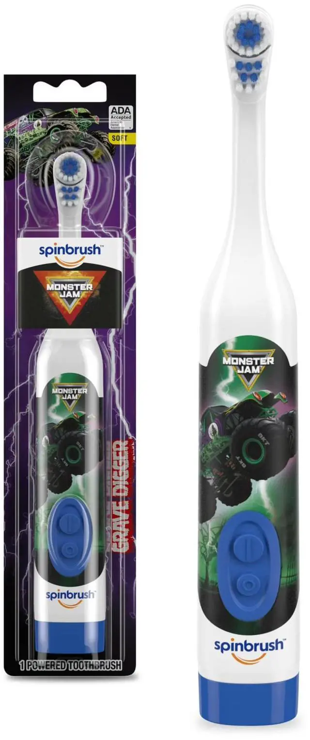 Main image of Monster Jam Grave Digger Battery Powered Electric Toothbrush for Children Ages 3+ with AA Battery, Soft Head Bristles