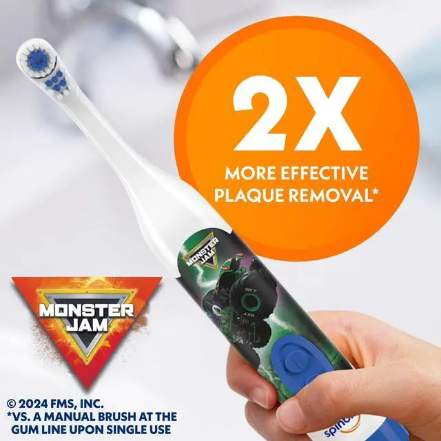 Alt view image 2 of 7 - Monster Jam Grave Digger Battery Powered Electric Toothbrush for Children Ages 3+ with AA Battery, Soft Head Bristles