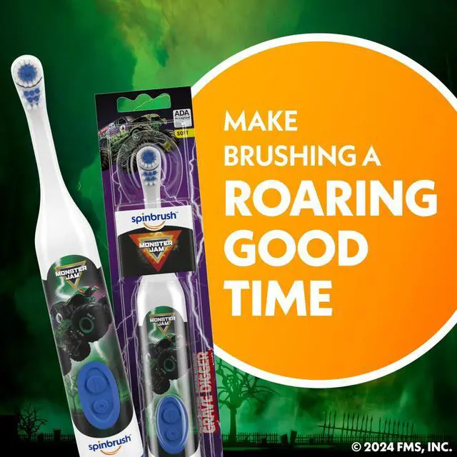 Alt view image 6 of 7 - Monster Jam Grave Digger Battery Powered Electric Toothbrush for Children Ages 3+ with AA Battery, Soft Head Bristles