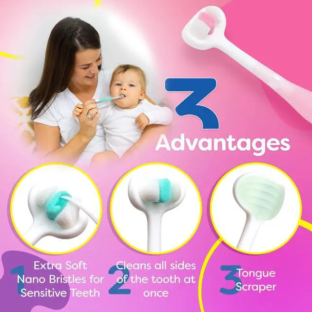 Alt view image 2 of 7 - Extra Soft Toddler Toothbrush, Toddler Toothbrushes 1-2 1-3 2-4, Toothhugger High Efficient 3 Sides Baby Toothbrush 12 Months and Up, Infant Training Brush, Sensory Oral Care Set (3 Pack)