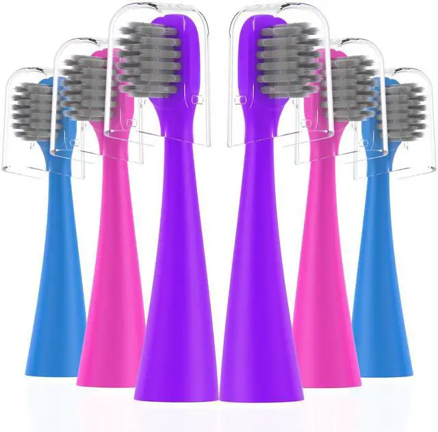 Main image of Toothbrushes Replacement Heads Compatible with Burst Kids Electric Toothbrushes, Tri-Color Set (Blue, Purple, Pink), 6-Pack