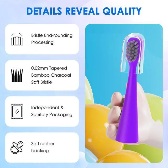 Alt view image 4 of 6 - Toothbrushes Replacement Heads Compatible with Burst Kids Electric Toothbrushes, Tri-Color Set (Blue, Purple, Pink), 6-Pack
